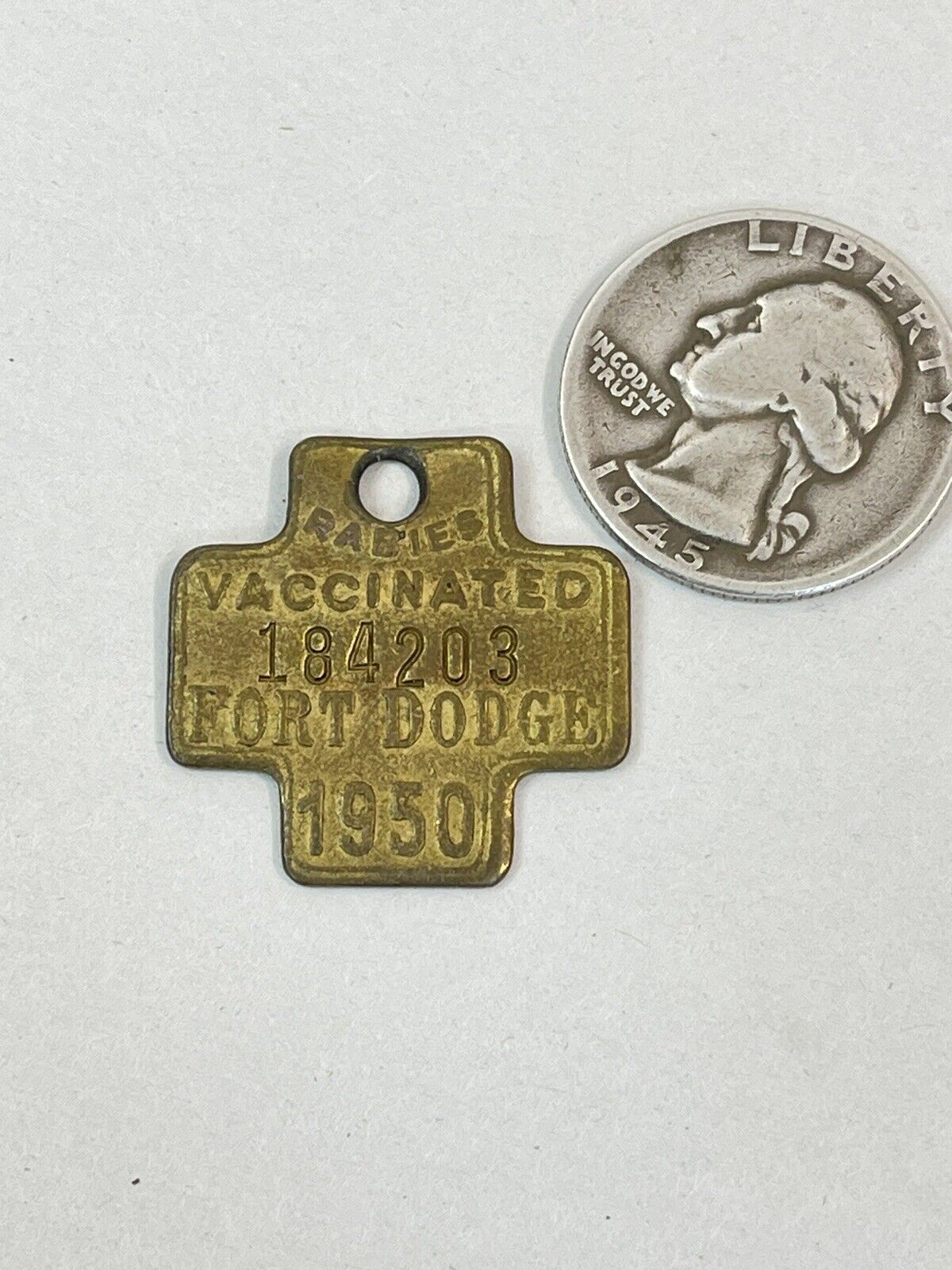 Vintage Original 1950 FORT DODGE Rabies Vaccinated Dog License 184203