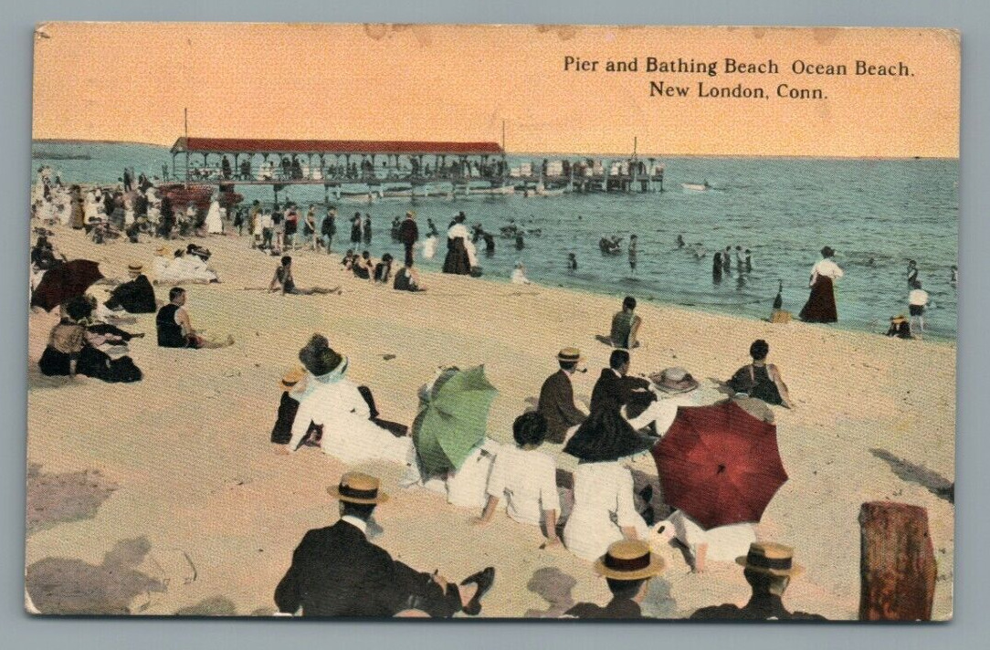 Pier and Bathing Beach Ocean Beach. New London, Conn. CT Postcard Posted 1912