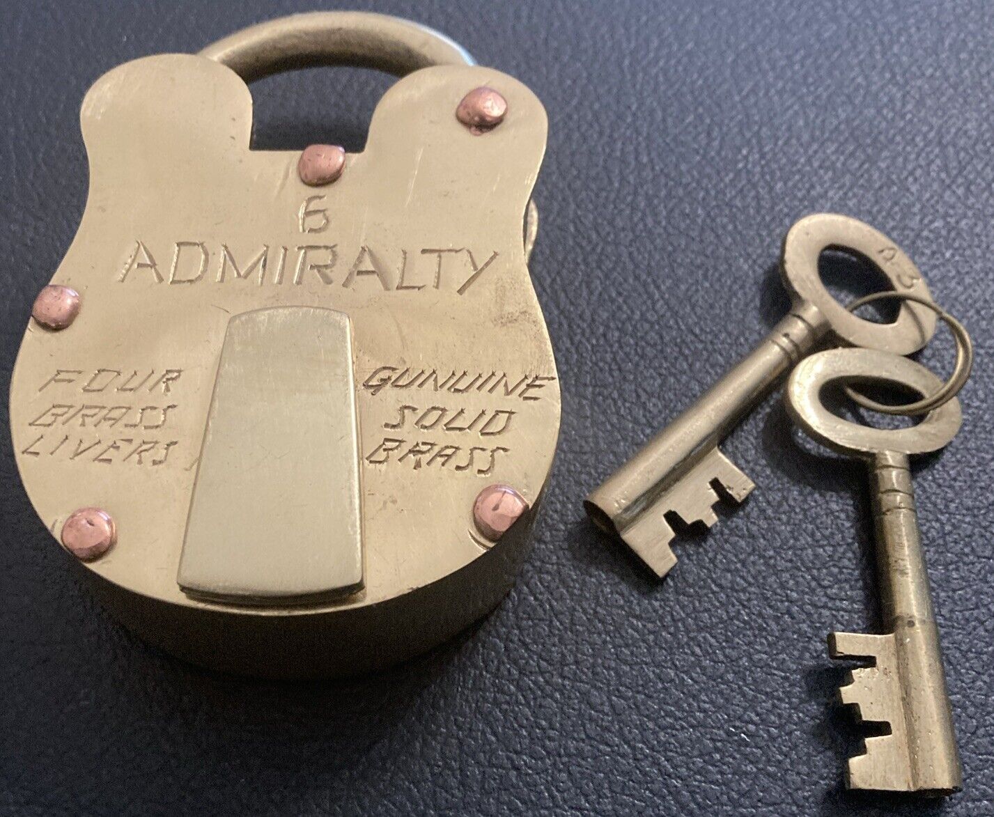 Heavy Vintage Padlock #6 Admiralty Brass Lock with 2 Key, Works,Sock Smiths 1836