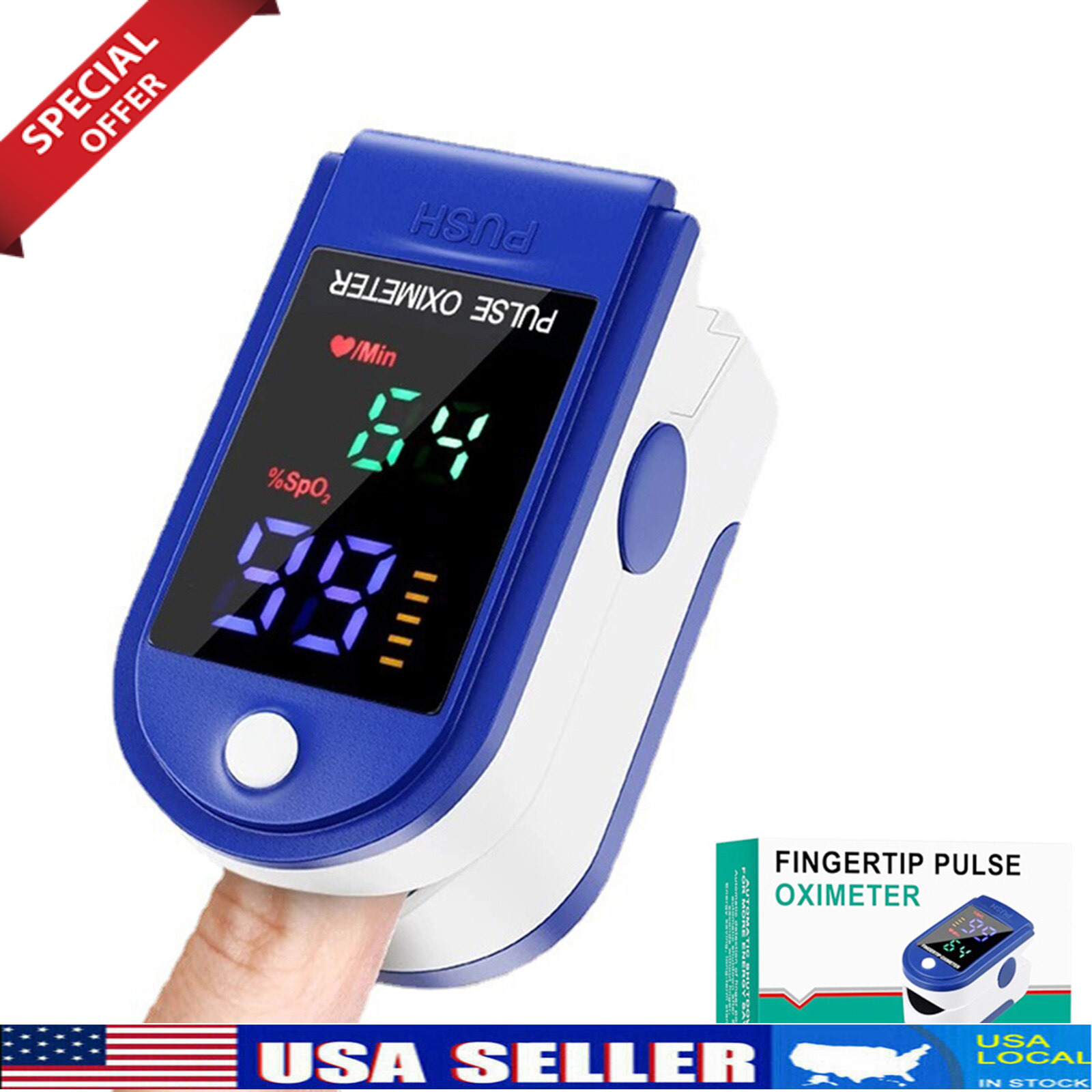 Pulse Oximeter Finger Blood Oxygen Saturation Monitor SpO2 Heart Rate Measure💕