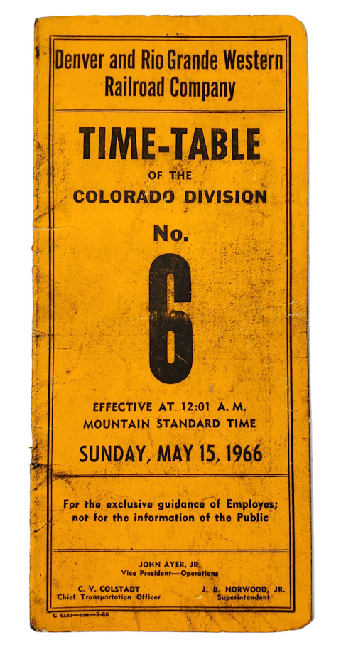 1966 D&RGW Denver & Rio Grande Western Railroad Employee Timetables No. 6 M13