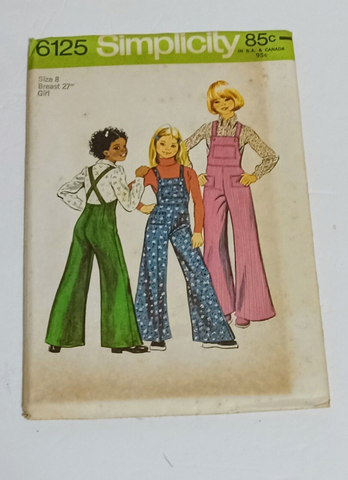 Vintage 1970s Girls Bell Bottom Overalls Size 7 Chest 26
