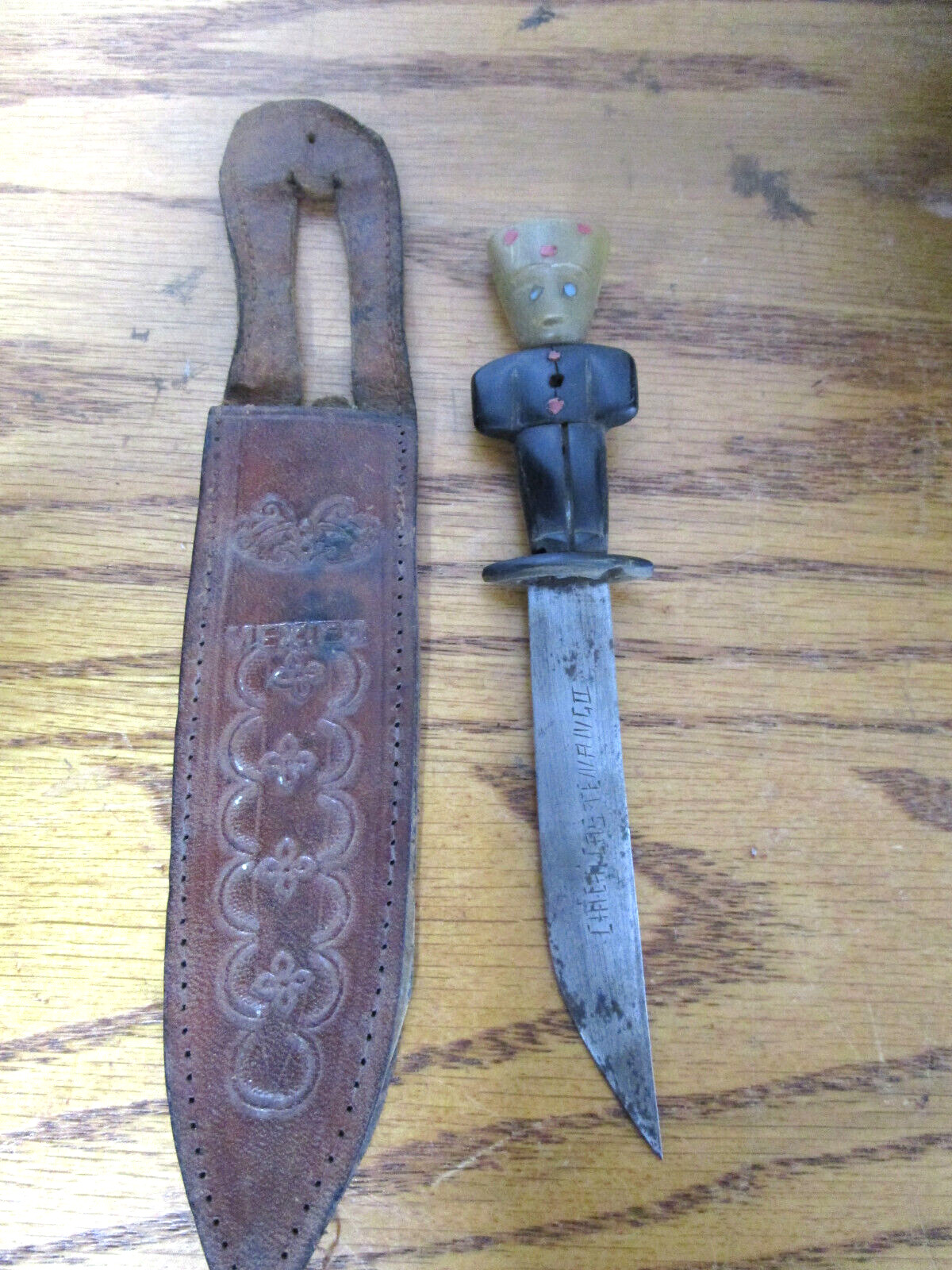 Fixed Blade Knife, with Sheath & Unusual handle From Estate Collection