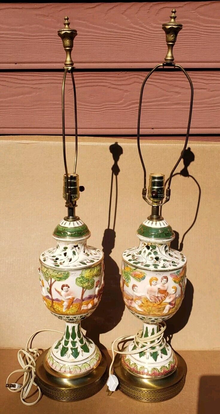 Pair Of Vintage Capodimonte Lamps Signed 
