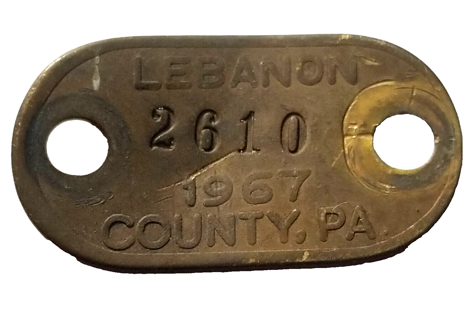 1967 Pennsylvania Dog Metal License Rabies Tag VINTAGE LEBANON COUNTY PA - #2610