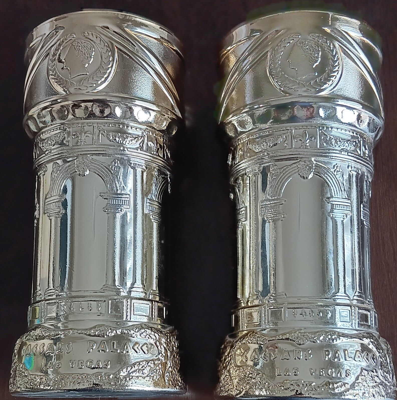 Vintage Caesar's Palace Las Vegas Gold Glass Chalice Goblet Pair