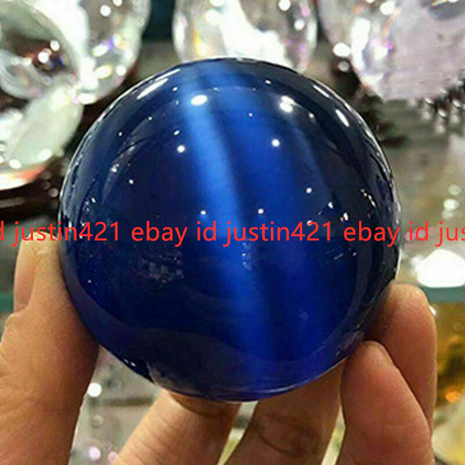 40MM Blue Cat's Eye Opal Quartz Crystal Reiki Healing Stone Ball Spheres + Stand