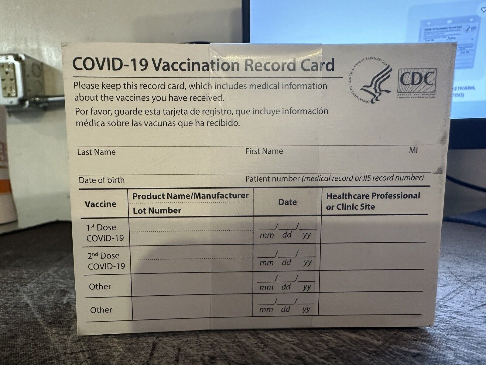 100 CDC COVID-19 Vaccination Blank Card Collector Use Only