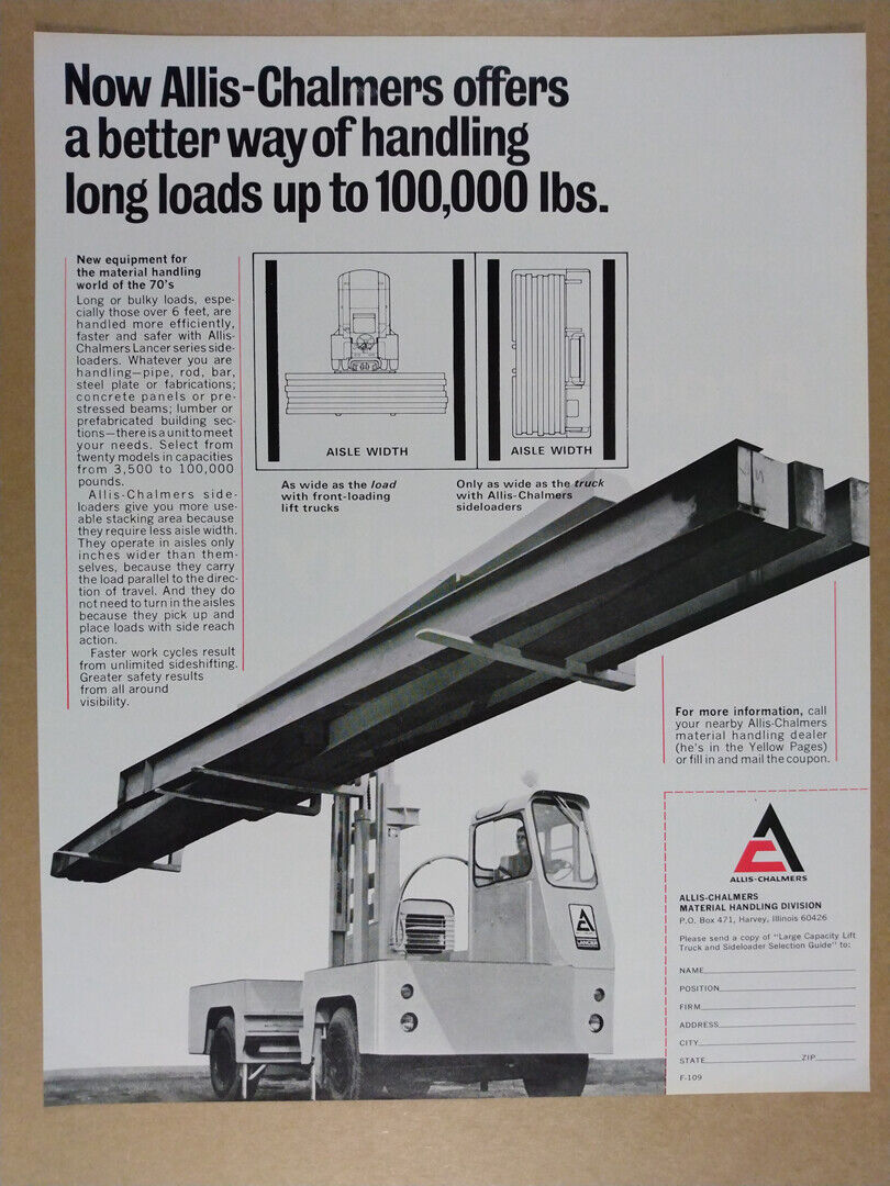 1969 Allis-Chalmers Lancer Sideloader Lift Trucks vintage print Ad