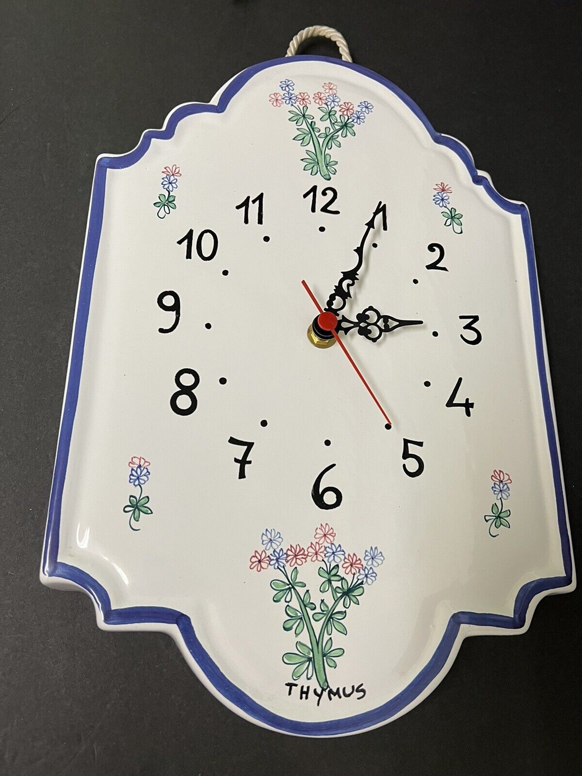 Vintage Williams Sonoma Thymus Hand Painted Porcelain Wall Clock Made in Italy