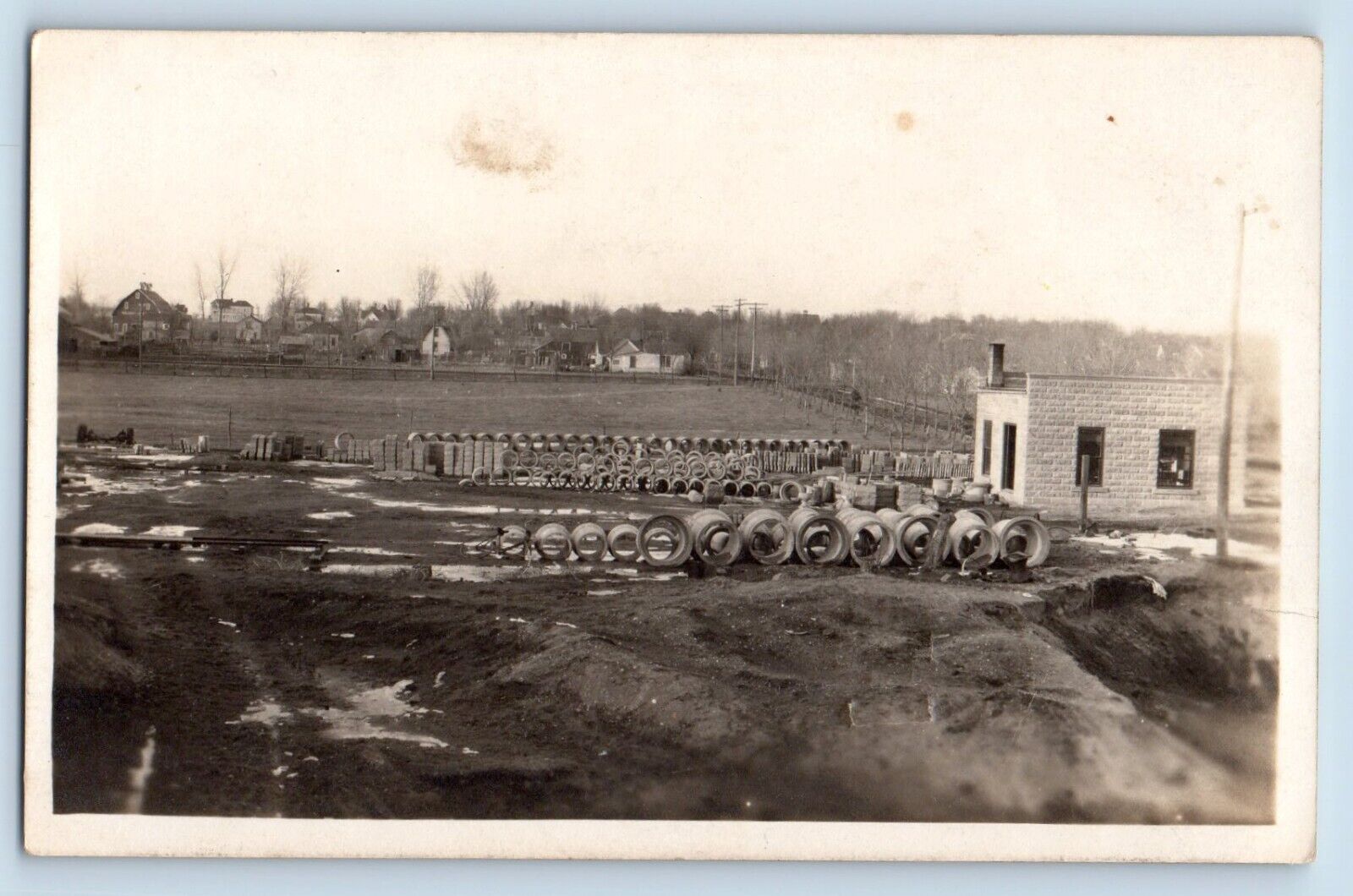 Luverne Minnesota MN Postcard RPPC Photo Cement Block Factory Yard 1912 Antique