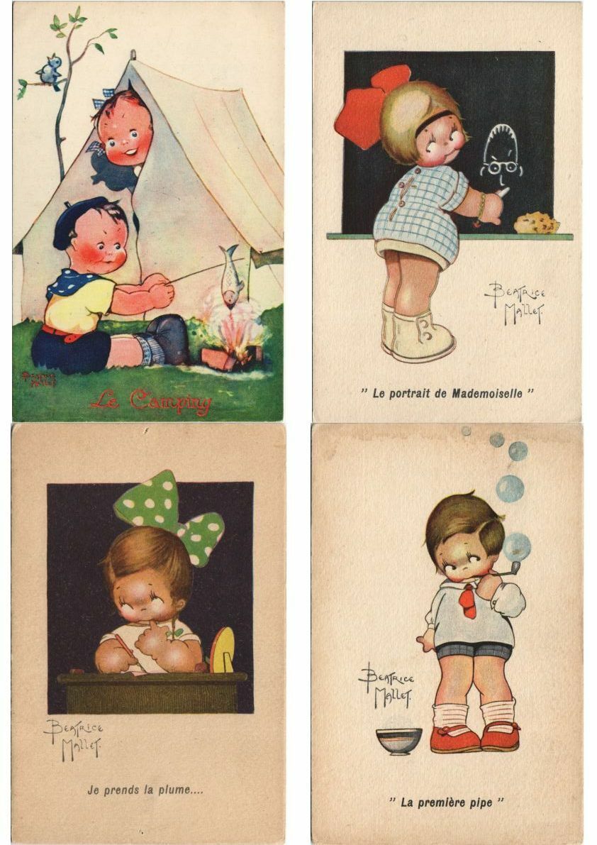 MALLET BEATRICE ARTIST SIGNED CHILDREN with DUPLICATES 25 Vintage PC. (L3443)