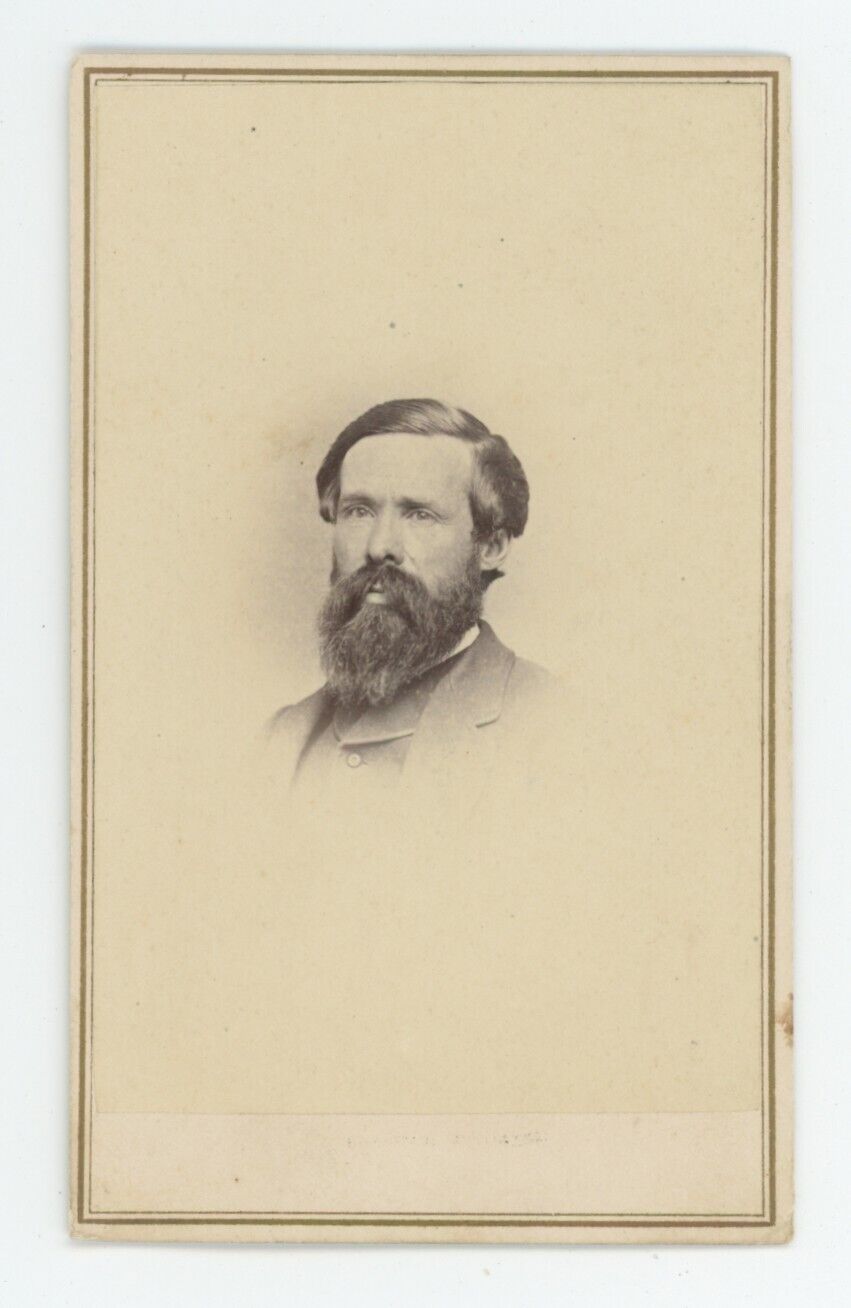 Antique CDV Circa 1860s Handsome Rugged Man With Full Beard Springfield, MA
