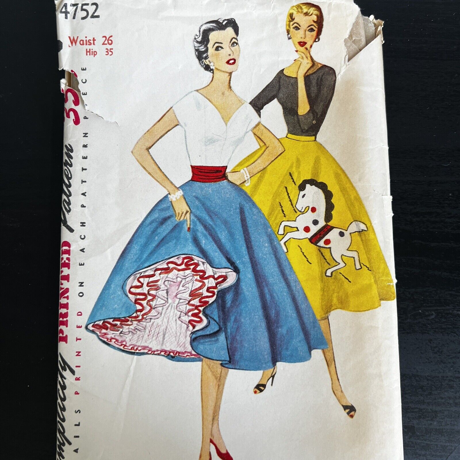 Vintage 1950s Simplicity 4752 Circle Skirt + Petticoat Sewing Pattern 26 CUT
