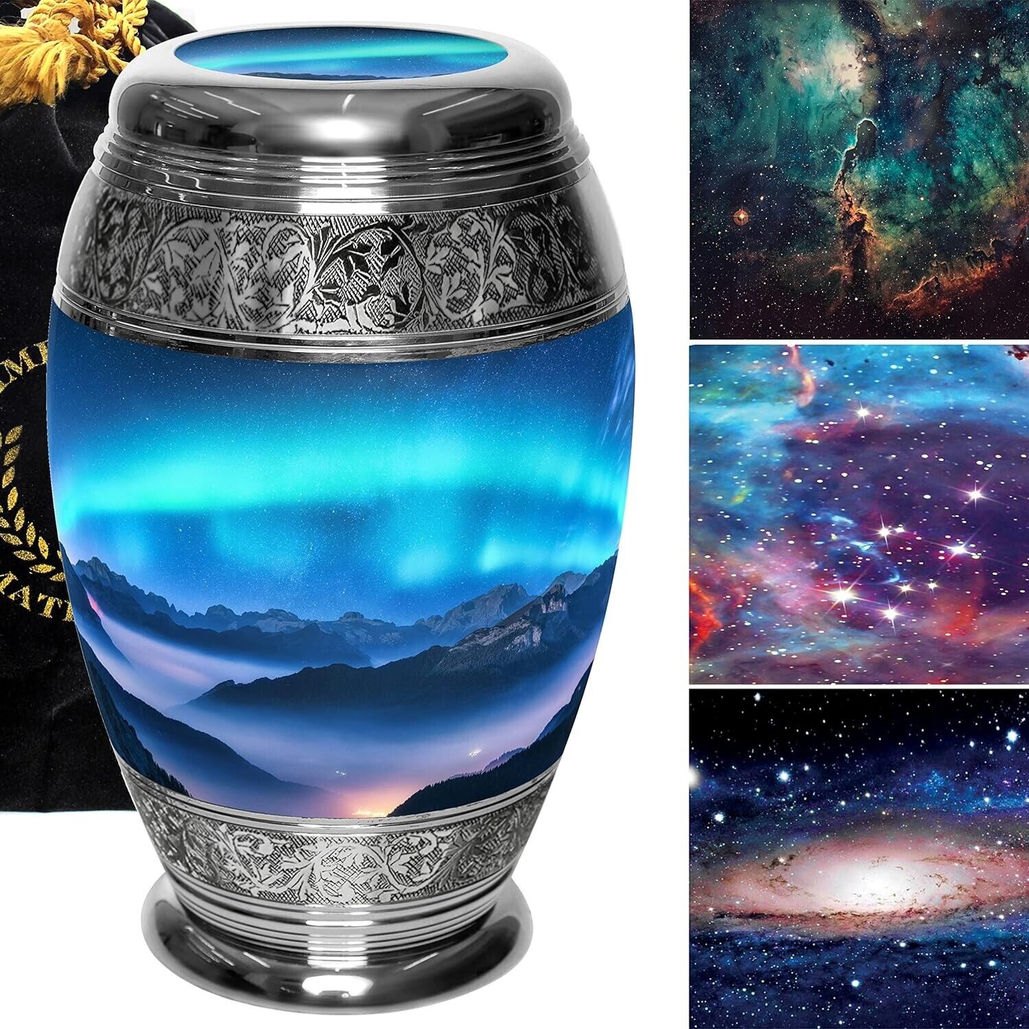 Blue Sky Large Silver Cremation Urns For Human Ashes Keepsake Adult Male Female