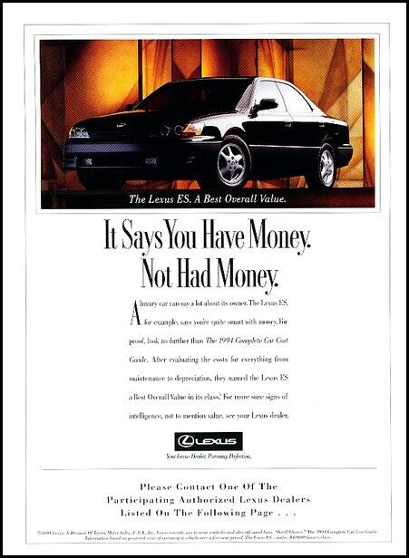 1994 Lexus ES300 Original  Advertisement Print Art Ad K132
