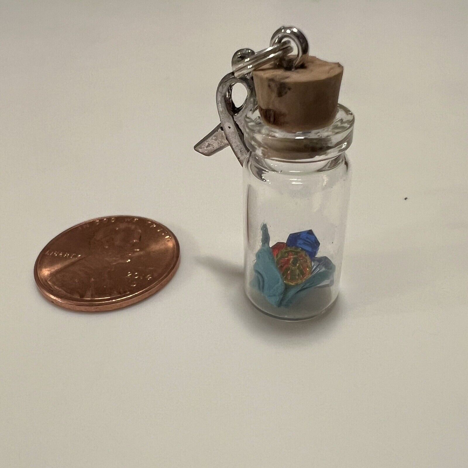 Swarovski Crystal Autism Keychain With Tiny Origami Crane Made By 10 Yr Old