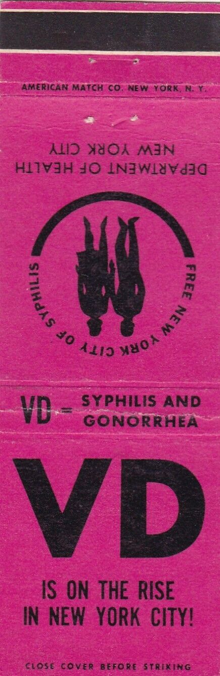 VD Syphilis & Gonorrhea Department of Health New York City Matchbook Cover 1960s