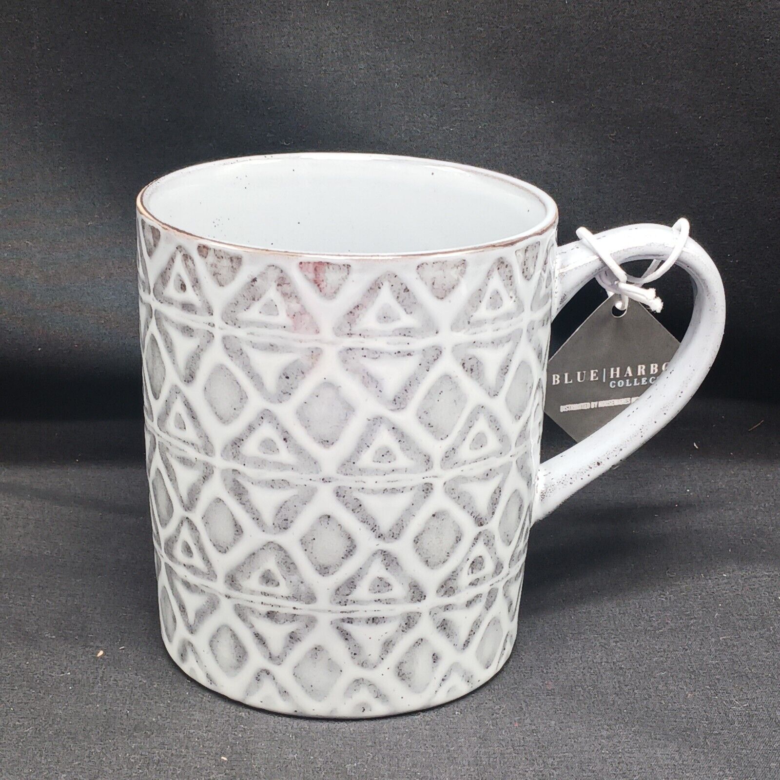 Blue Harbor Reactive Glaze Geometric Gray Coffee Tea Mug 20oz Double Triangle
