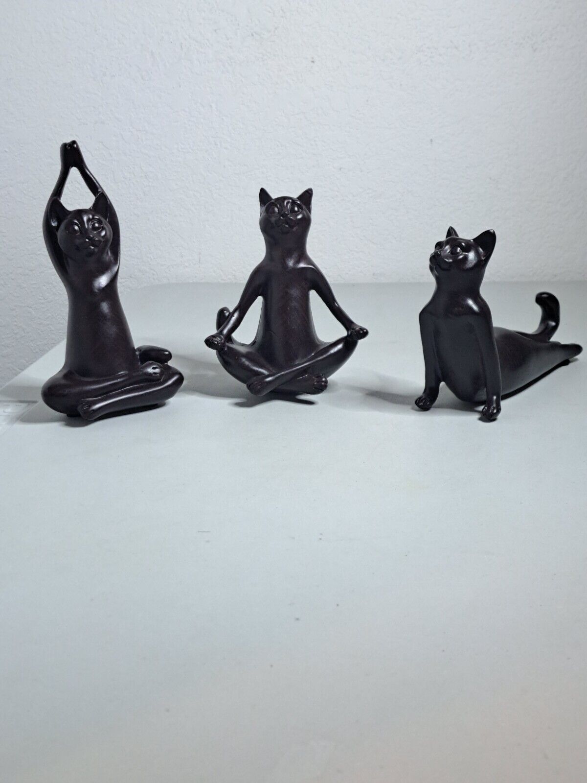 Yoga Cat Resin Figurines Decor Dark Brown Zen Set of 3