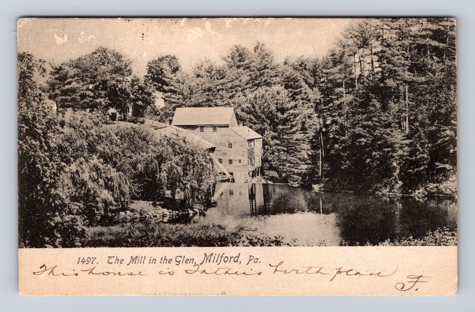 Milford PA-Pennsylvania, the Mill in the Glen, Antique Vintage c1907 Postcard