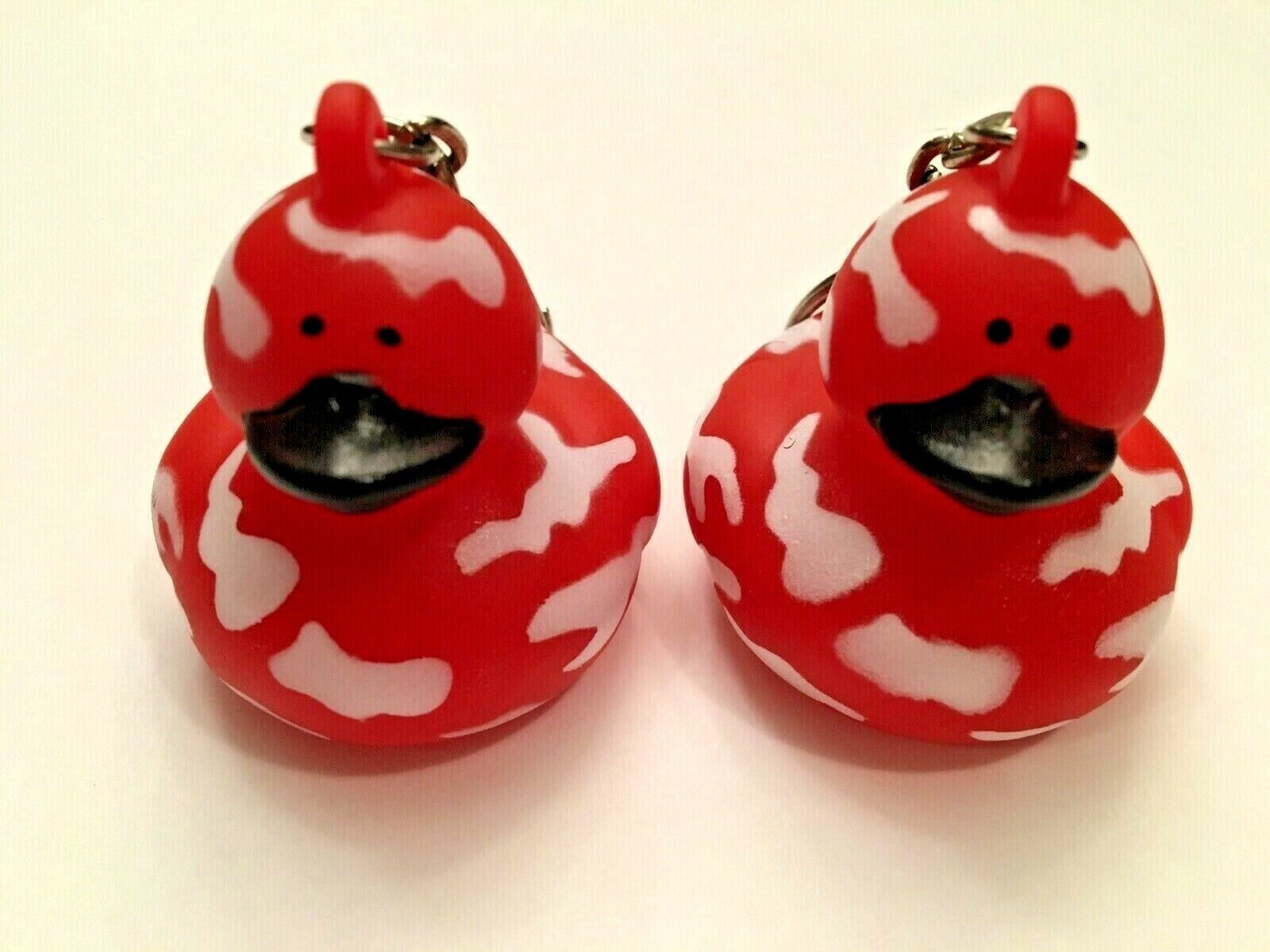 RED SPLATTER DUCK DUCKY KEY CHAINS QUACKY -RARE- (SET OF 2) *NEW*