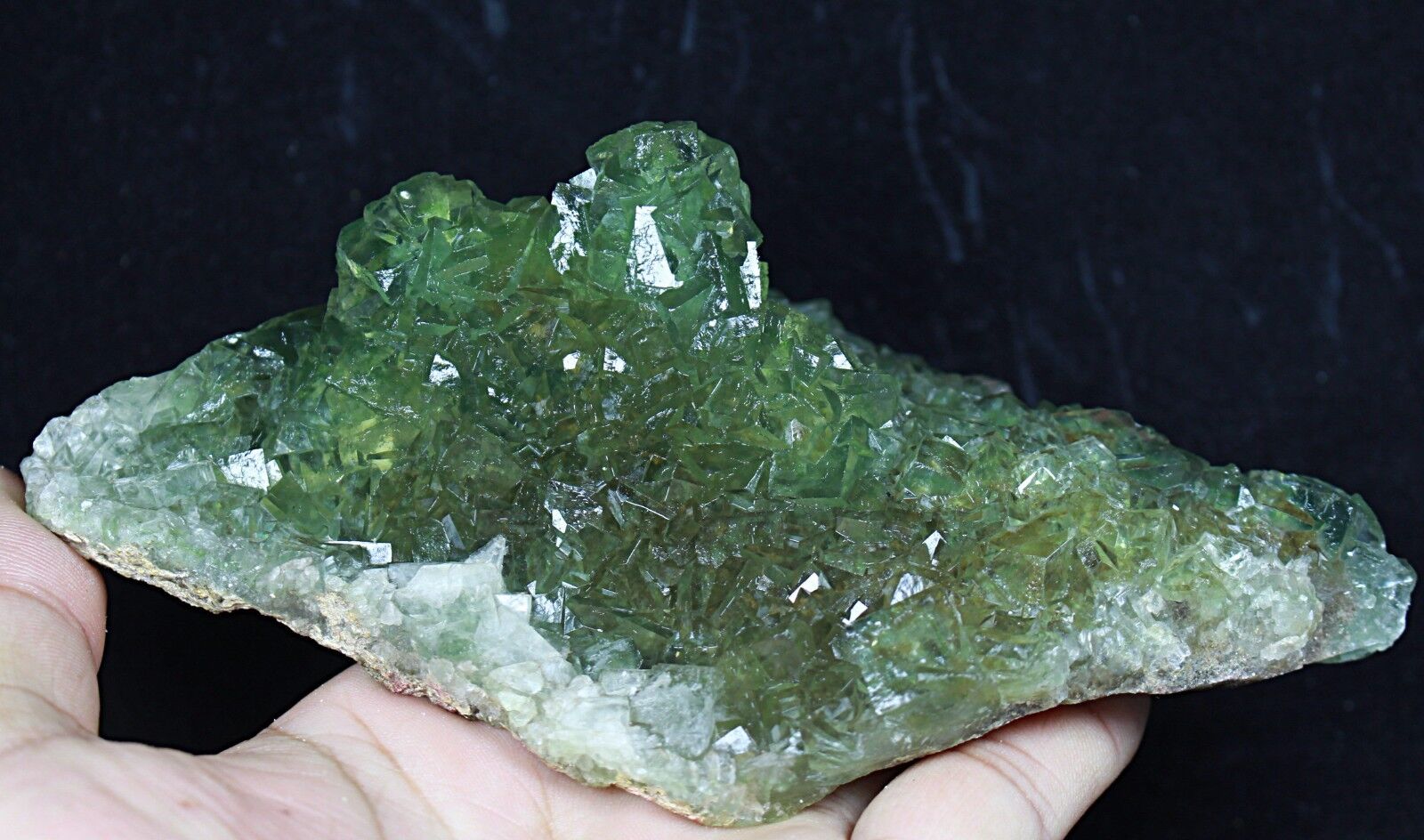 0.95lb Natural beauty rare translucent green cube fluorite mineral specimen