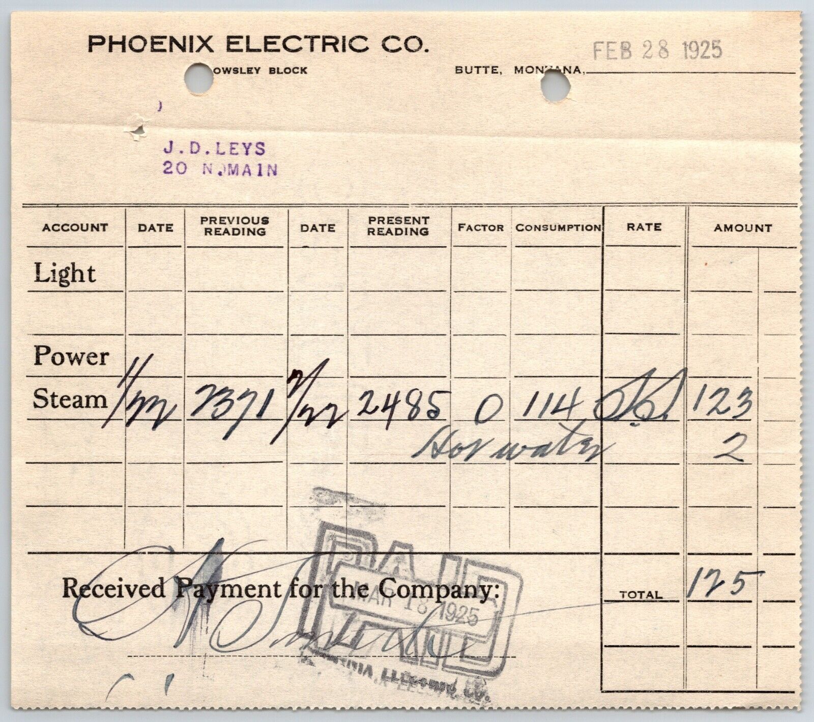 Butte, MT Phoenix Electric Co.- Leys Jewelry 1925 