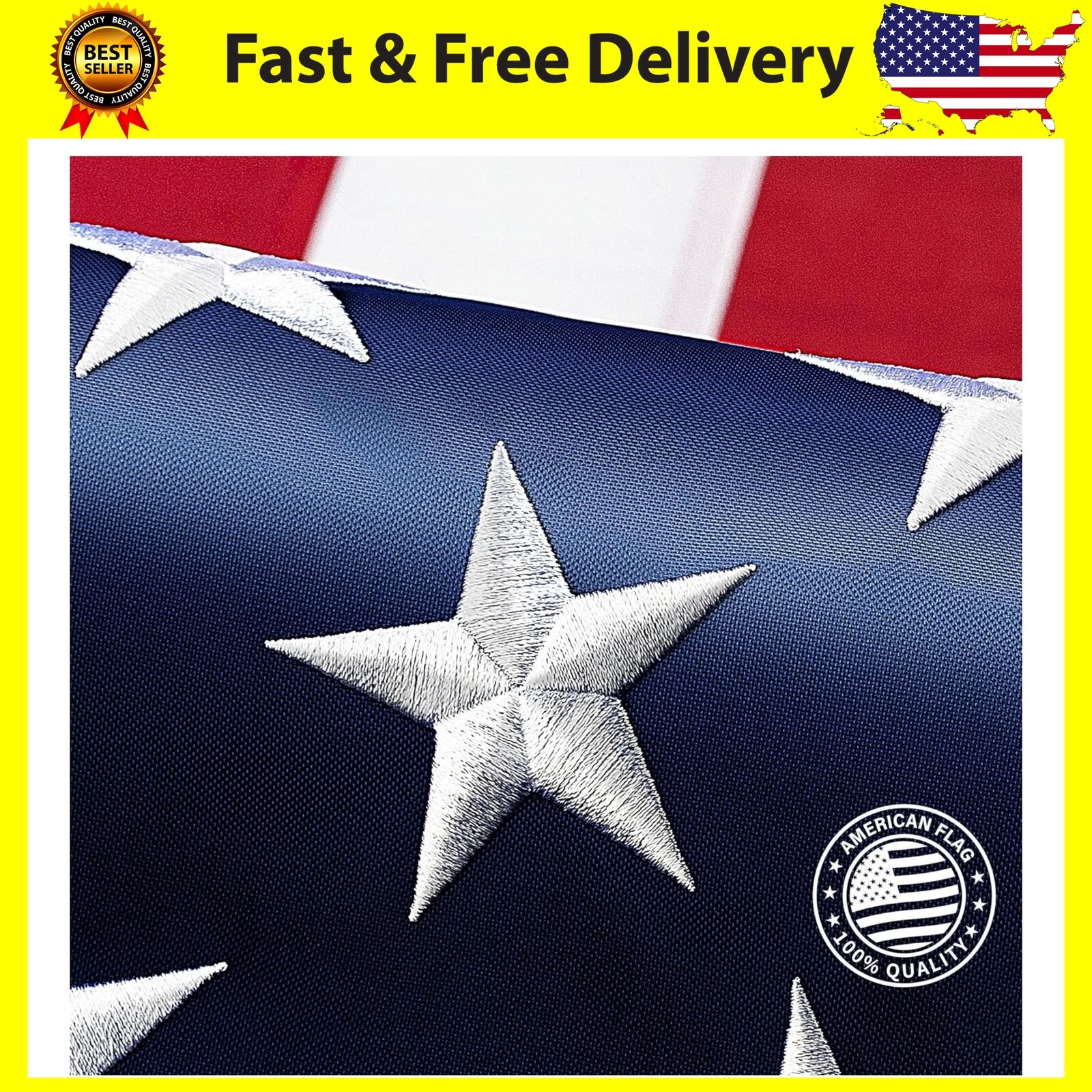 American Flag 5 X 8 Ft 100% Made in USA High Wind Heavy Duty 5 by 8 Foot
