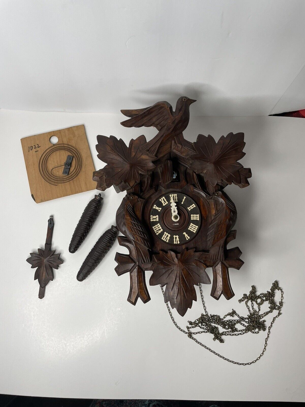 German Leaf & Loon Cuckoo Clock By Seth Thomas 8 Day Black Forest Vintage 1950’s