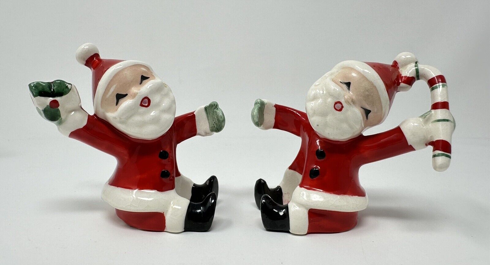 Vintage 1957 Napco Pair Santa Claus Candle Huggers Holders Japan Ceramic