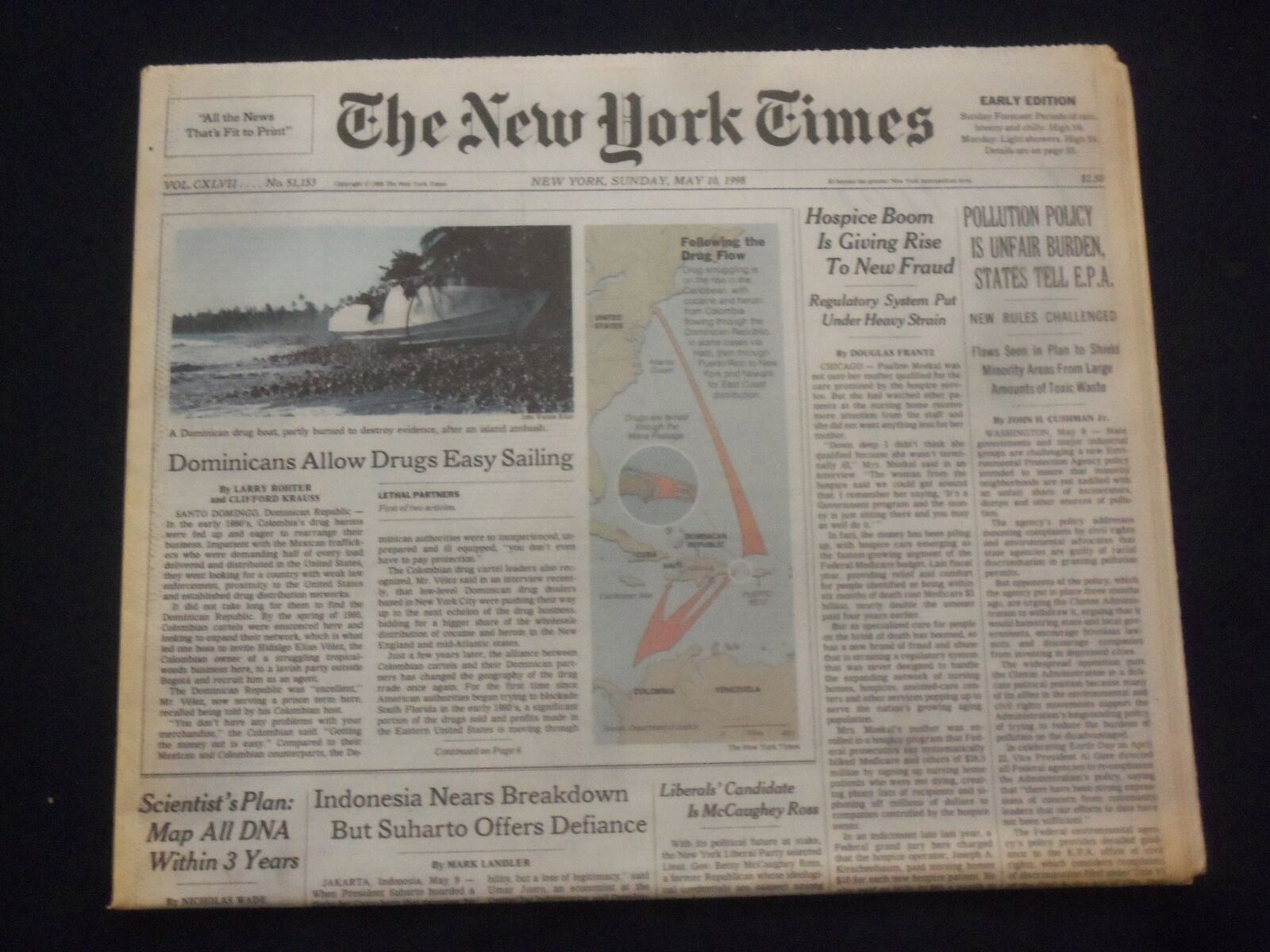 1998 MAY 10 NEW YORK TIMES NEWSPAPER -POLLUTION POLICY IS UNFAIR BURDEN- NP 7119