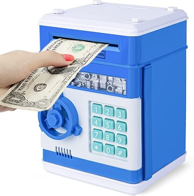 BLUE Kids Mini Safe Electronic Piggy Bank Cash Coin Box Money Saving  🎁