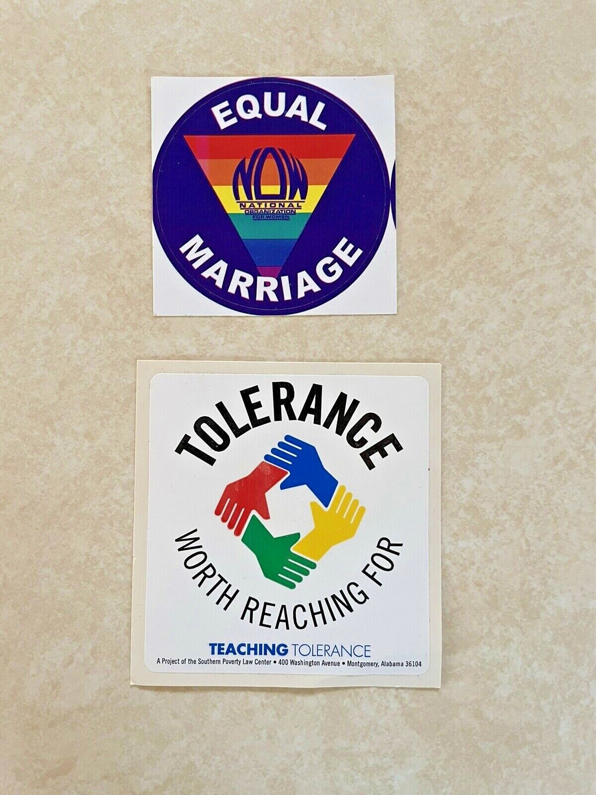 Vintage Teach Tolerance & Equal Marriage Stickers (Lot of 2)