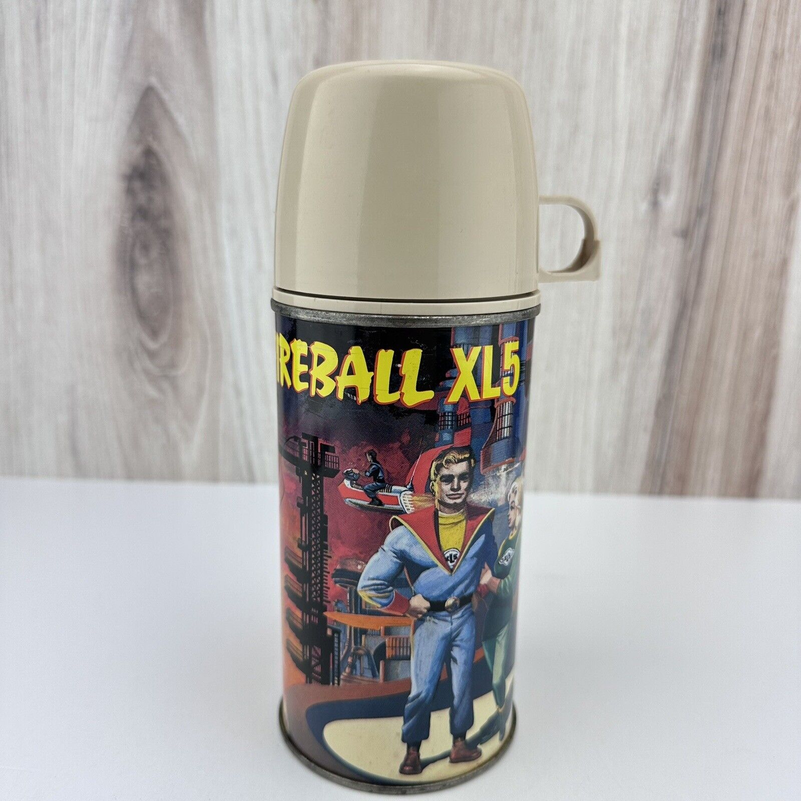 Vintage Fireball XL5 Metal Thermos w/ Plastic Cup - 1964 Thunderbirds Space 2072