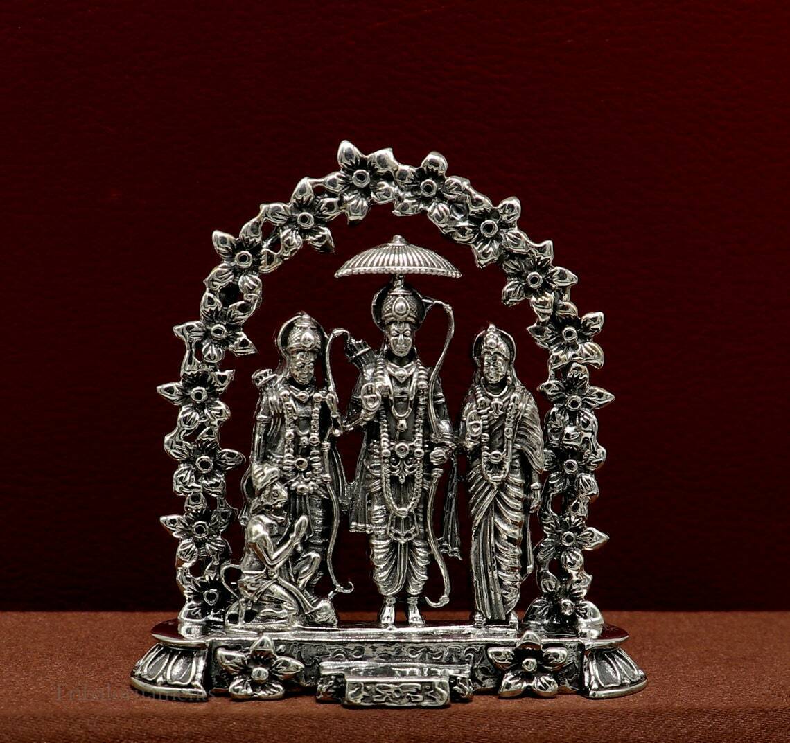 Silver handmade Divine Hindu god Ram Laxman sita and Hanuman /Ram Darbar art164