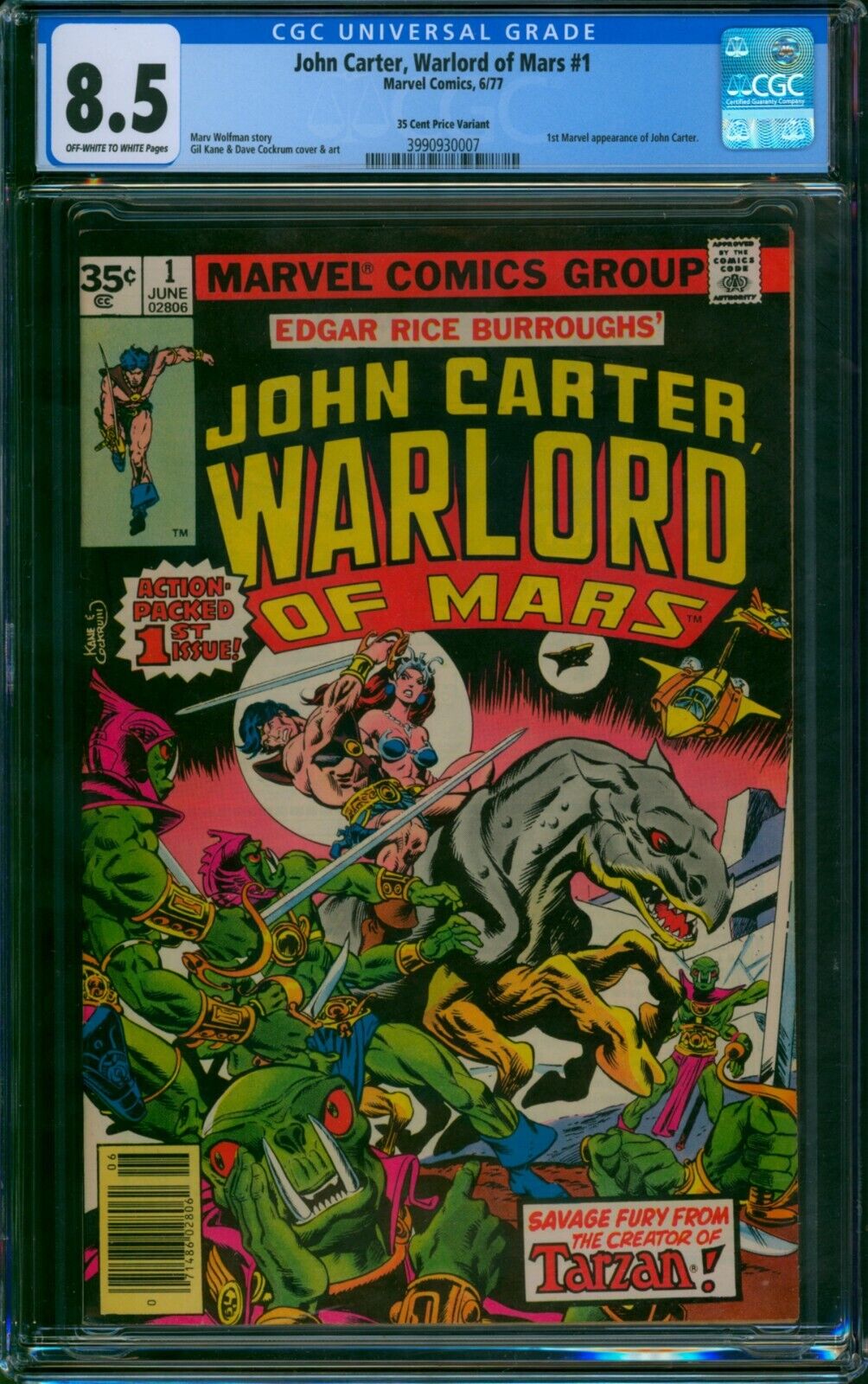 JOHN CARTER, WARLORD OF MARS #1 ⭐ 35 CENT PRICE VARIANT ⭐ CGC 8.5 Marvel 1977