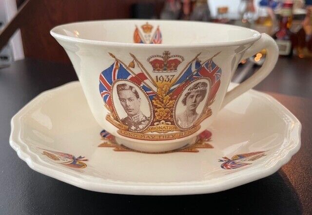 British Royal Cup and Saucer 1937 Commemorates Coronation of King George Vintage