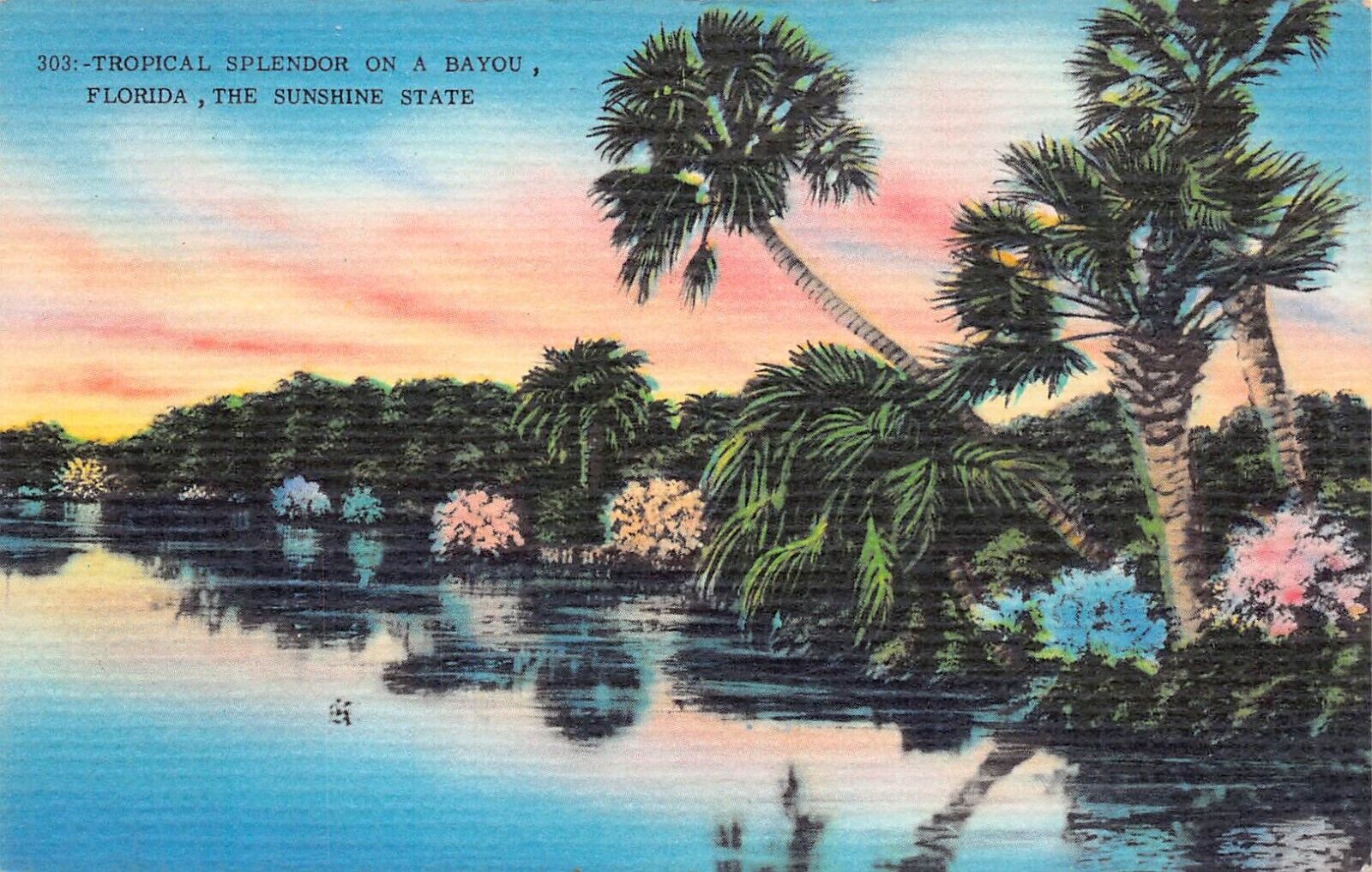 Largo FL Florida Keys Sunset Twilight Palms Tropical Paradise Vtg Postcard B53