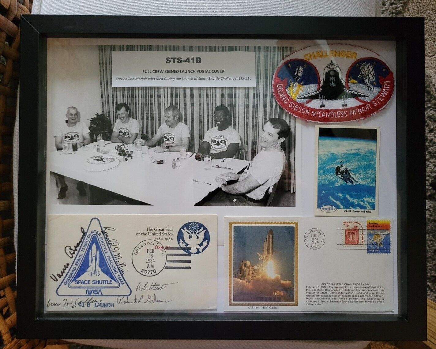 STS-41B Full Crew signed Launch Cover Display W ROB McNAIR BRUCE McCANDLESS CERT