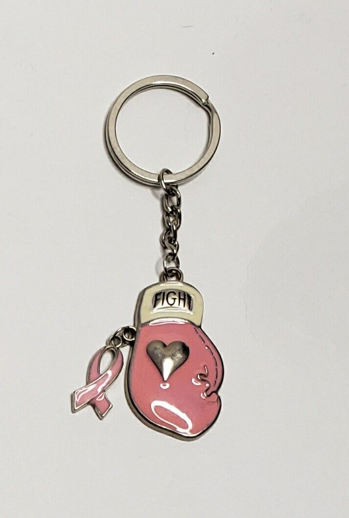 Boxing Glove and Fight Cancer Ribbon Pink Keychain Breast Cancer Awareness