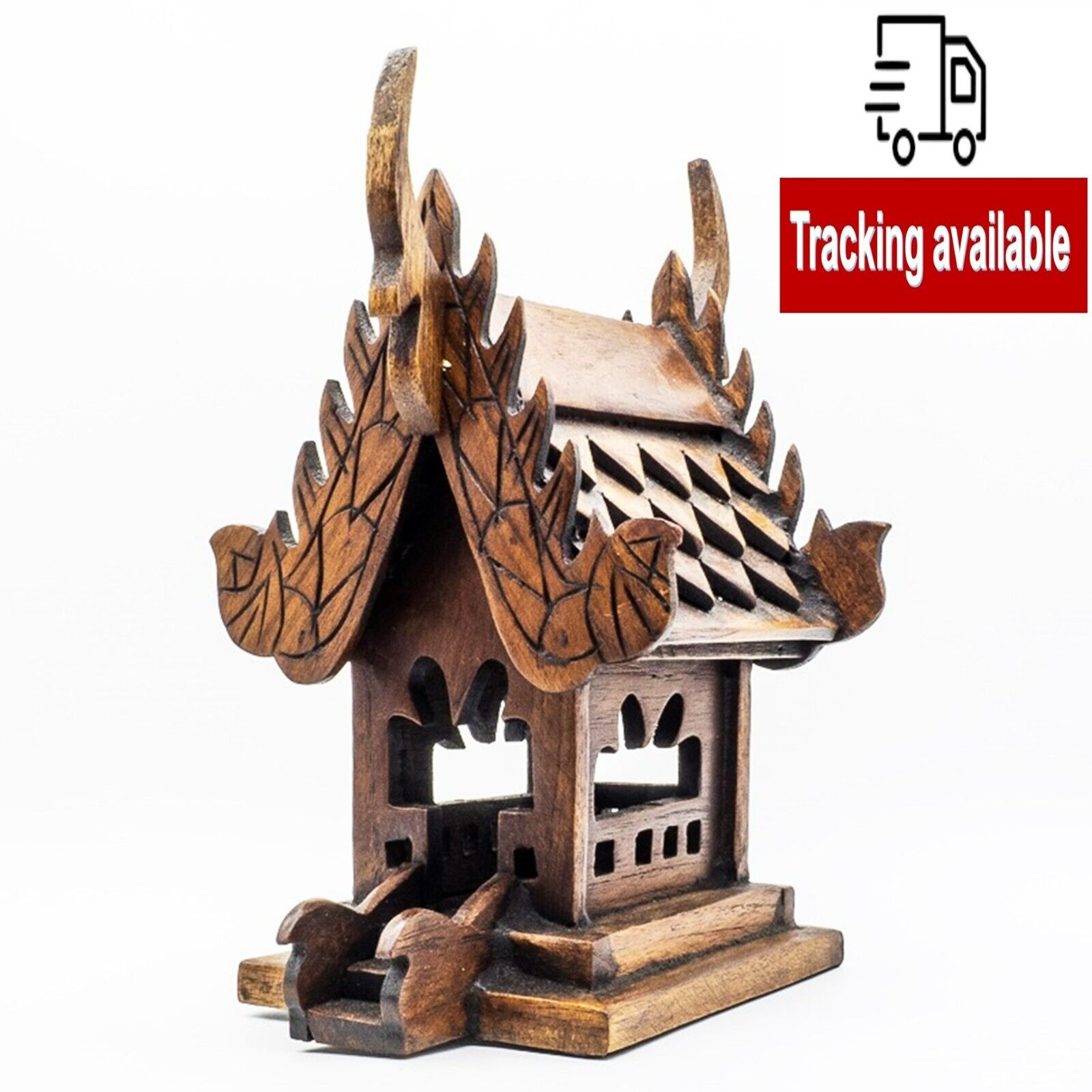 Thai Spirit House Sculpture Buddhist Spiritual Handmade Wooden Guardian Wooden