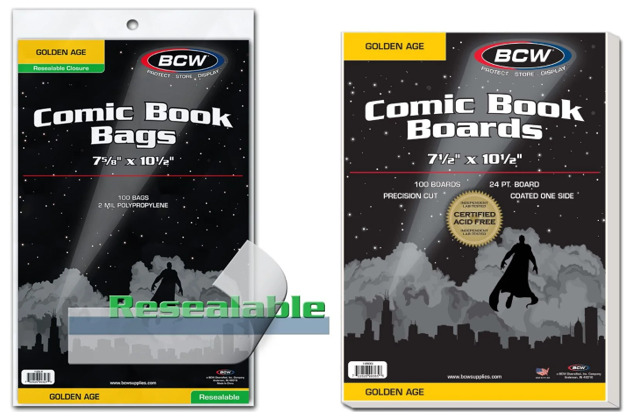 25 Pack BCW Golden Age Comic Book Bags (Resealable) And Boards Acid Free