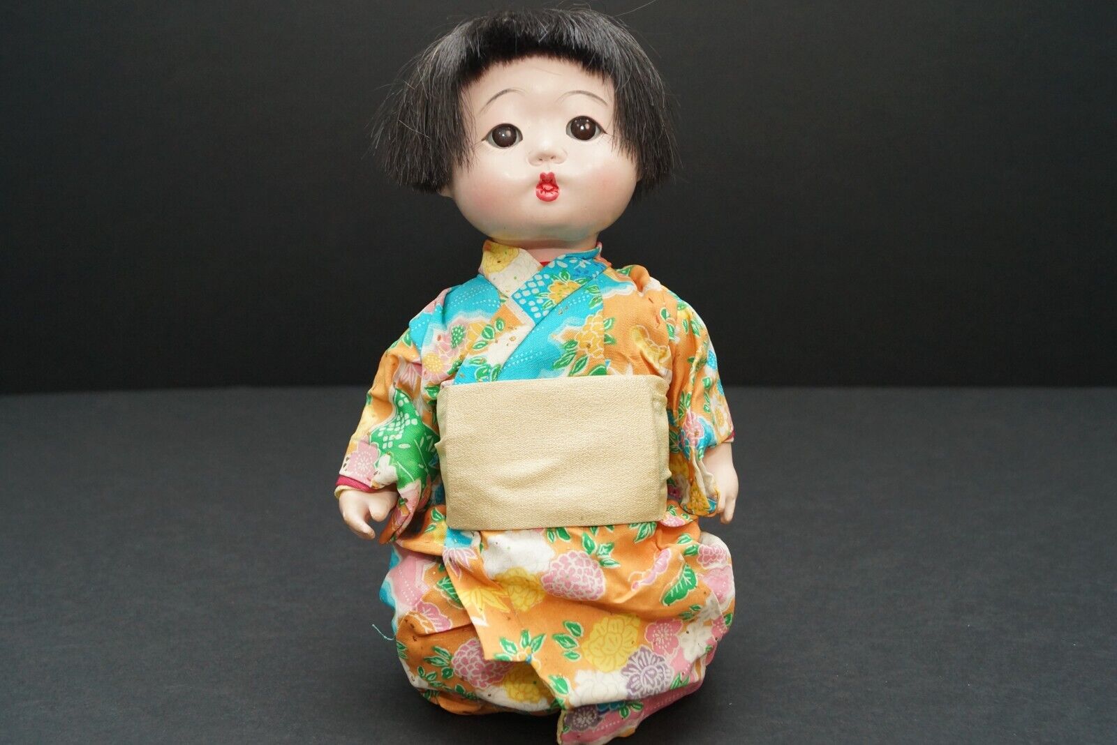 Antique Vintage 8 Inch Ichimatsu Doll Japanese Kimono Real Human Hair Gofun