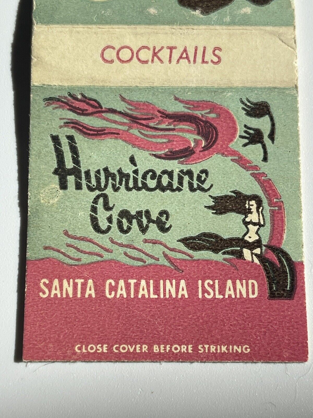 Vintage Hurricane Cove Santa Catalina Island Cocktails Matchbook Cover 1940s
