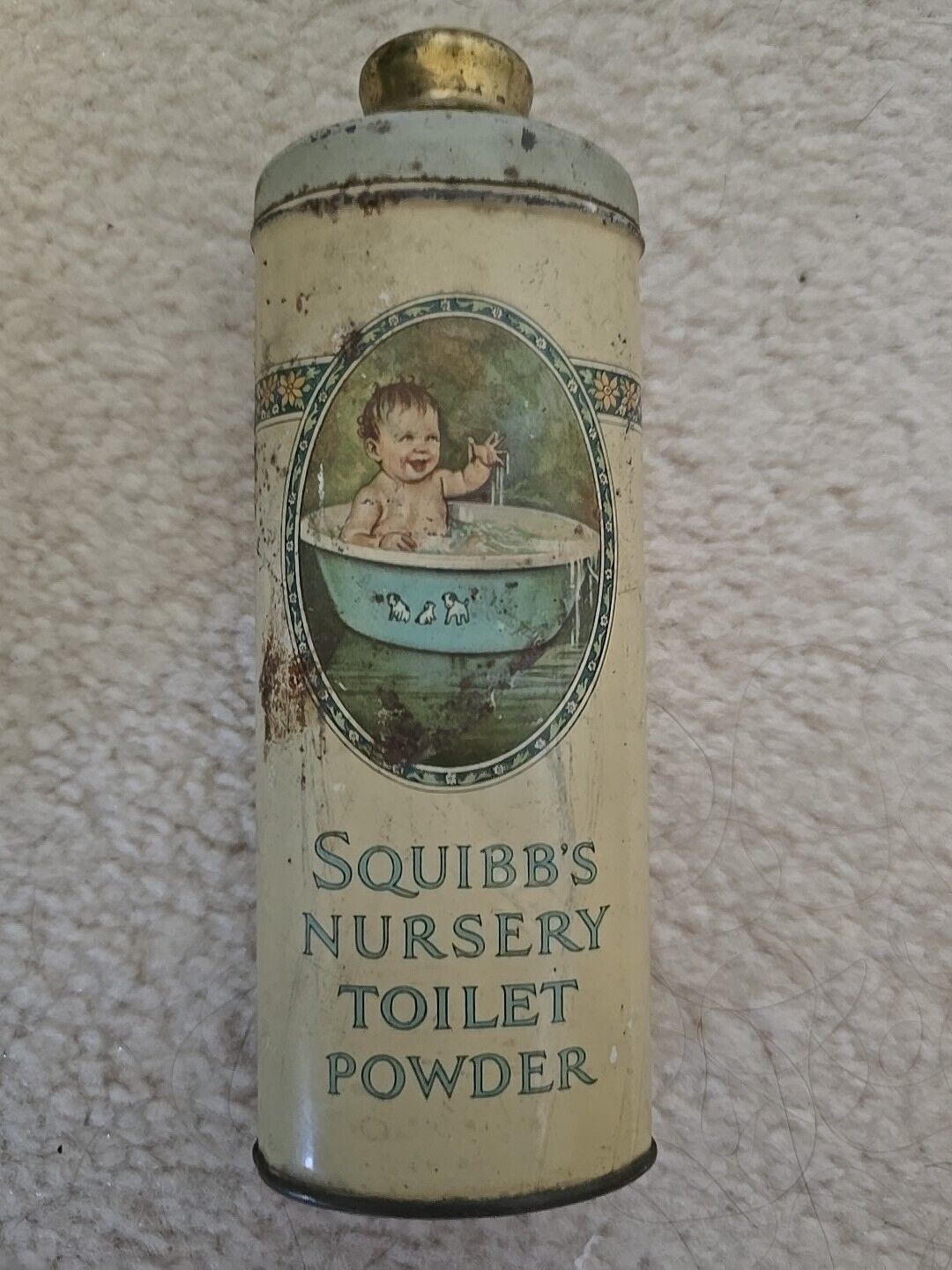 Vintage Squibb's Nursery Toilet Powder Tin