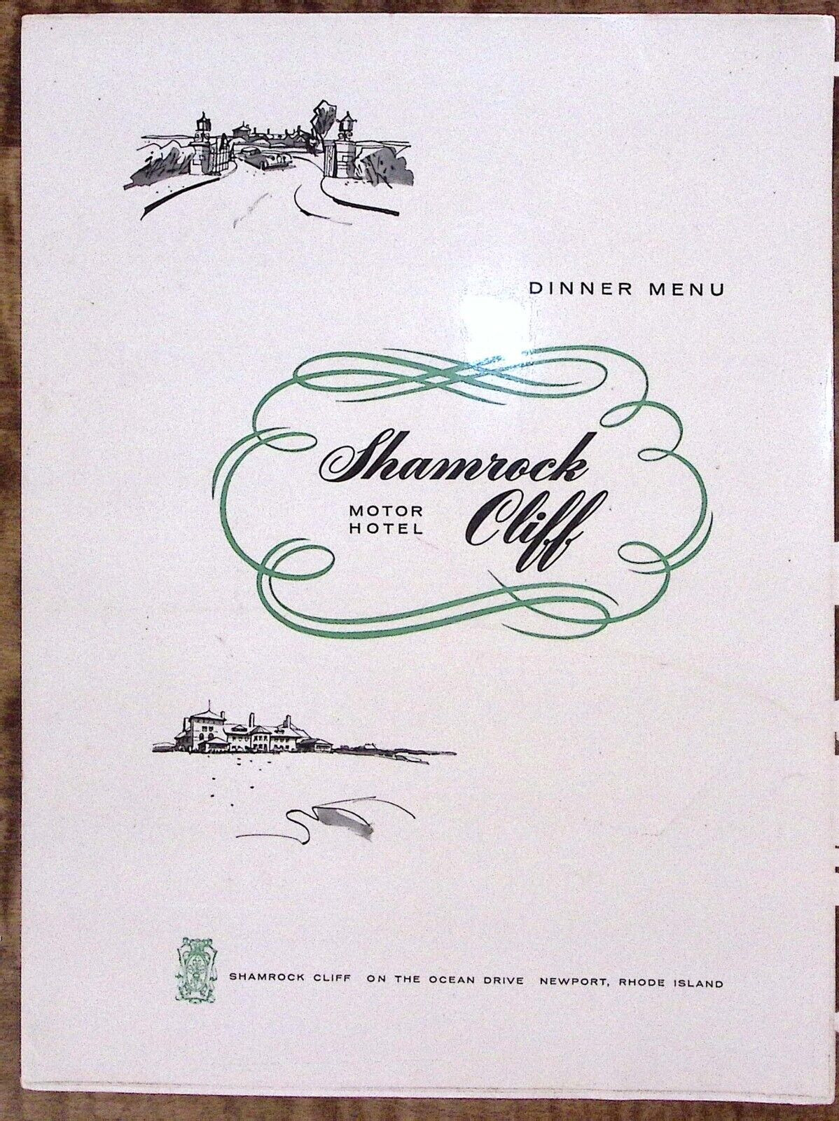 1950s SHAMROCK CLIFF MOTOR HOTEL NEWPORT RHODE ISLAND OCEAN DR DINNER MENU W71
