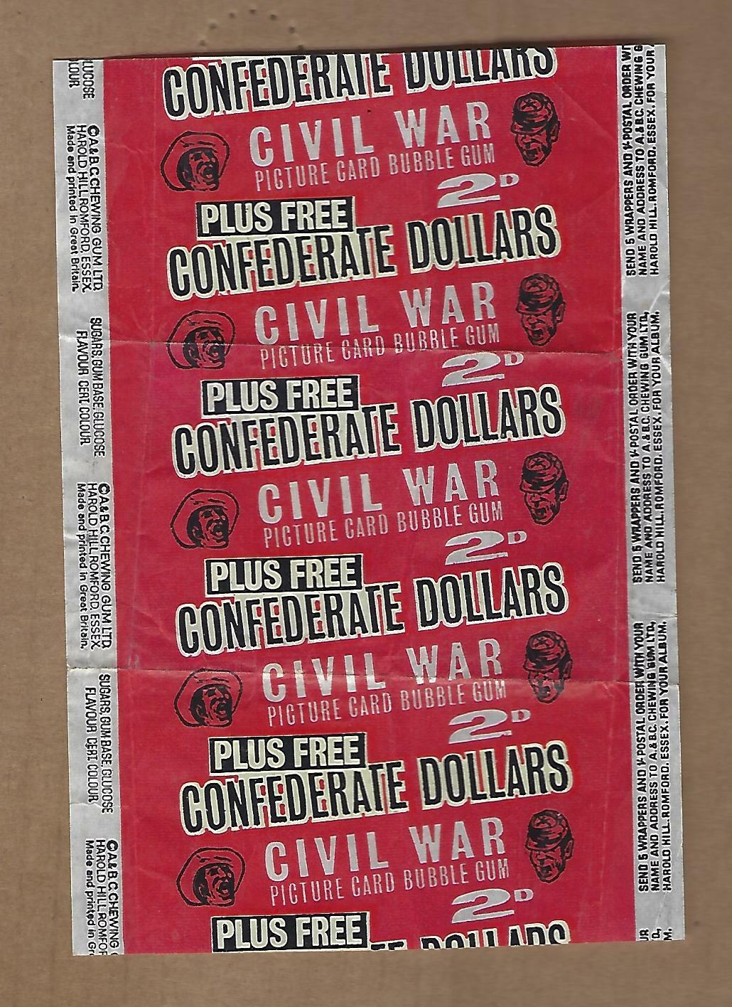 1960's  CIVIL WAR  CONFEDERATE  DOLLARS  WAX  WRAPPER   BRITISH  VERSION