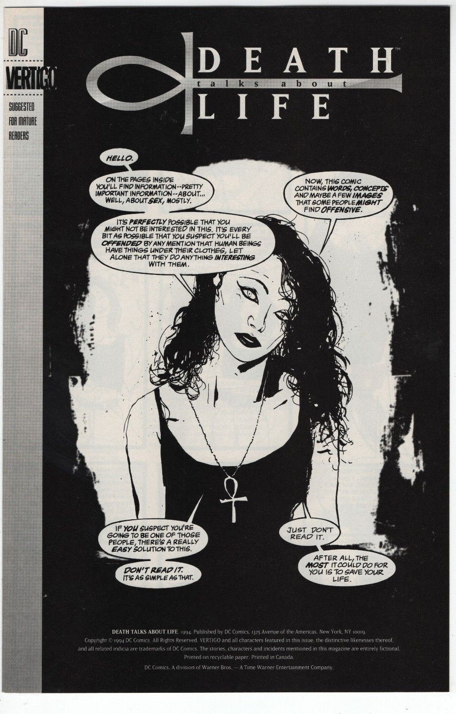 Death Talks About Life #1 AIDS HIV Promo Comic Book 8 DC Vertigo Sandman 1994
