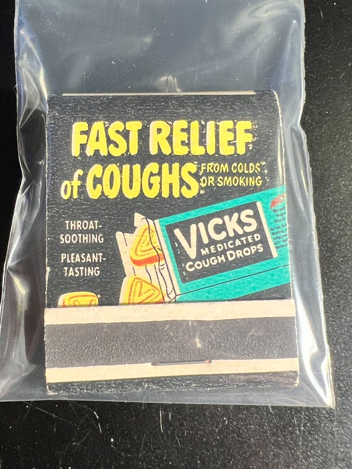 MATCHBOOK - FAST RELIEF OF COUGHS - VICKS MEDICATED COUGH DROPS - UNSTRUCK